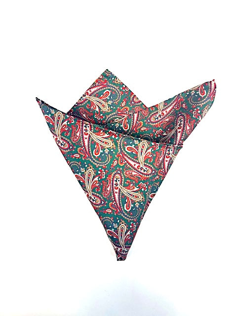 Pochette soie cachemire vert et rouge