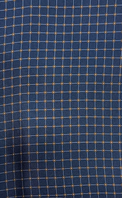 Pochette soie bleu marine à motifs carreaux marron