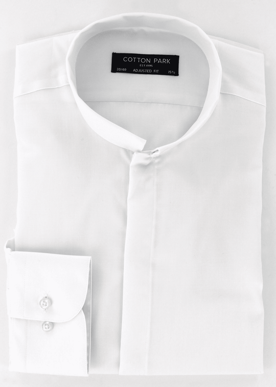 Chemise élégante pour homme Mao inversé en satin de coton blanc| Cotton Park