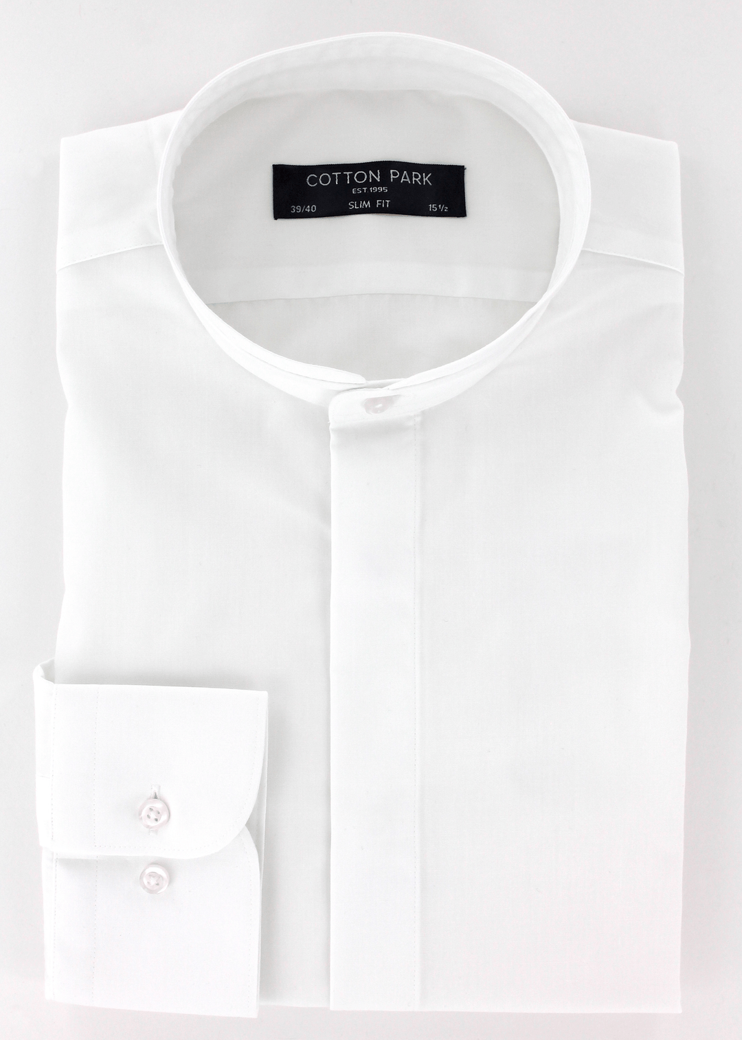 Chemise pour homme cintrée de couleur blanc à col mao | Cotton Park