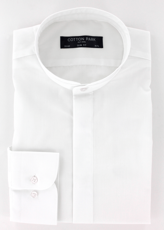Chemise pour homme cintrée de couleur blanc à col mao | Cotton Park