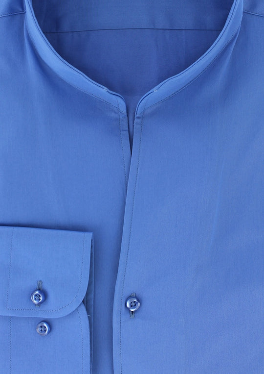 Chemise col indien en satin de coton bleu lavande