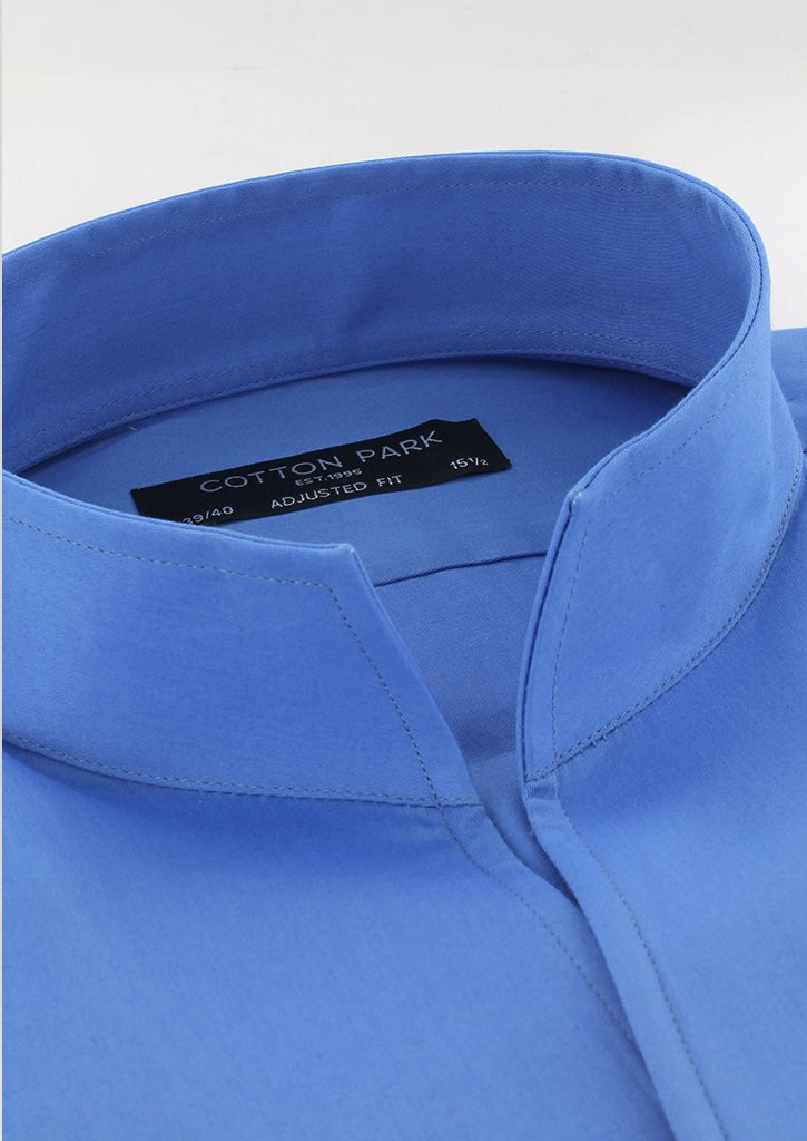 Chemise col indien en satin de coton bleu lavande