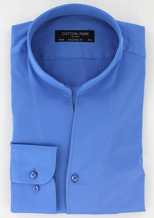 Chemise col indien en satin de coton bleu lavande