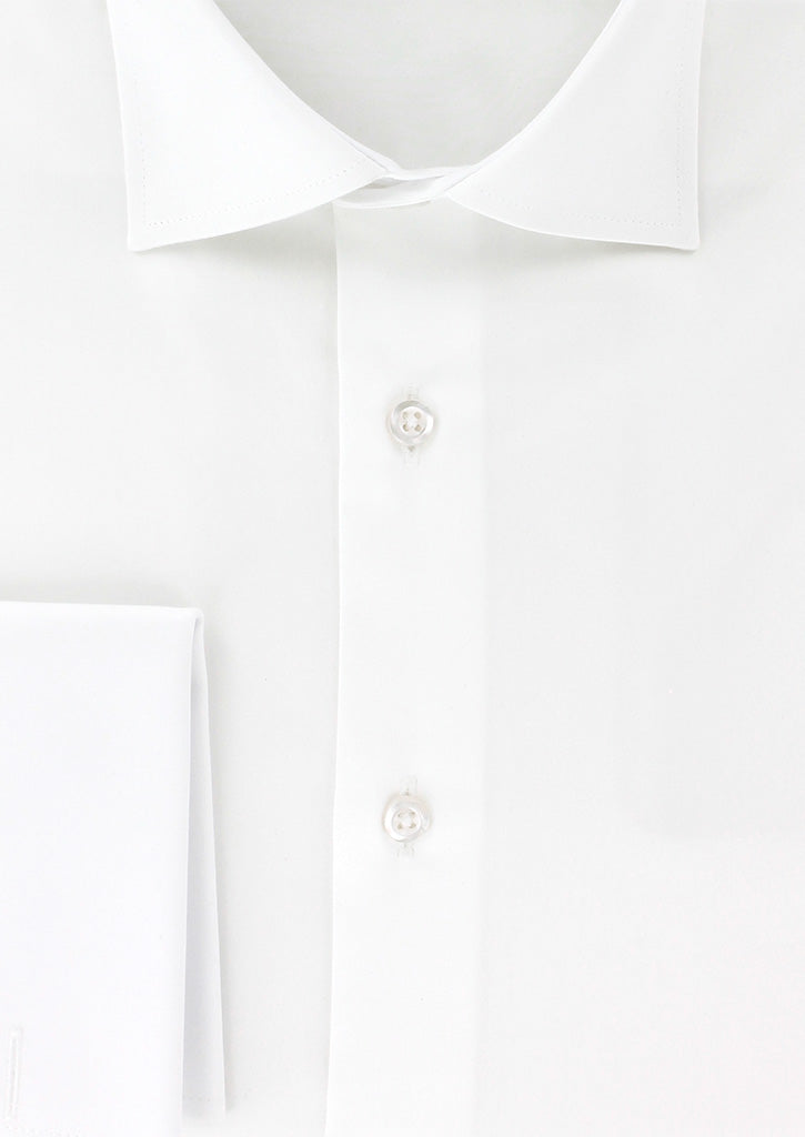 Chemise coupe cintrée poignets mousquetaires en satin de coton blanc | Cotton Park