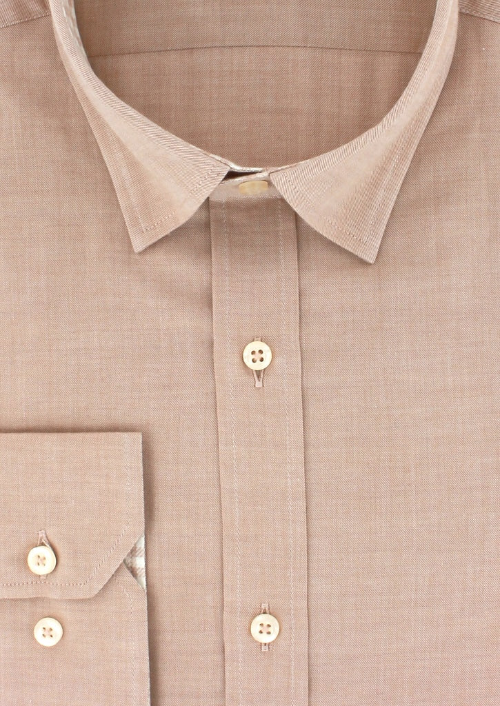 Beige gingham cotton cashmere touch fitted shirt