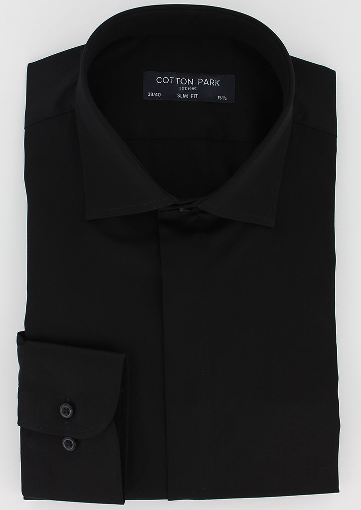 Black fitted shirt with hidden throat