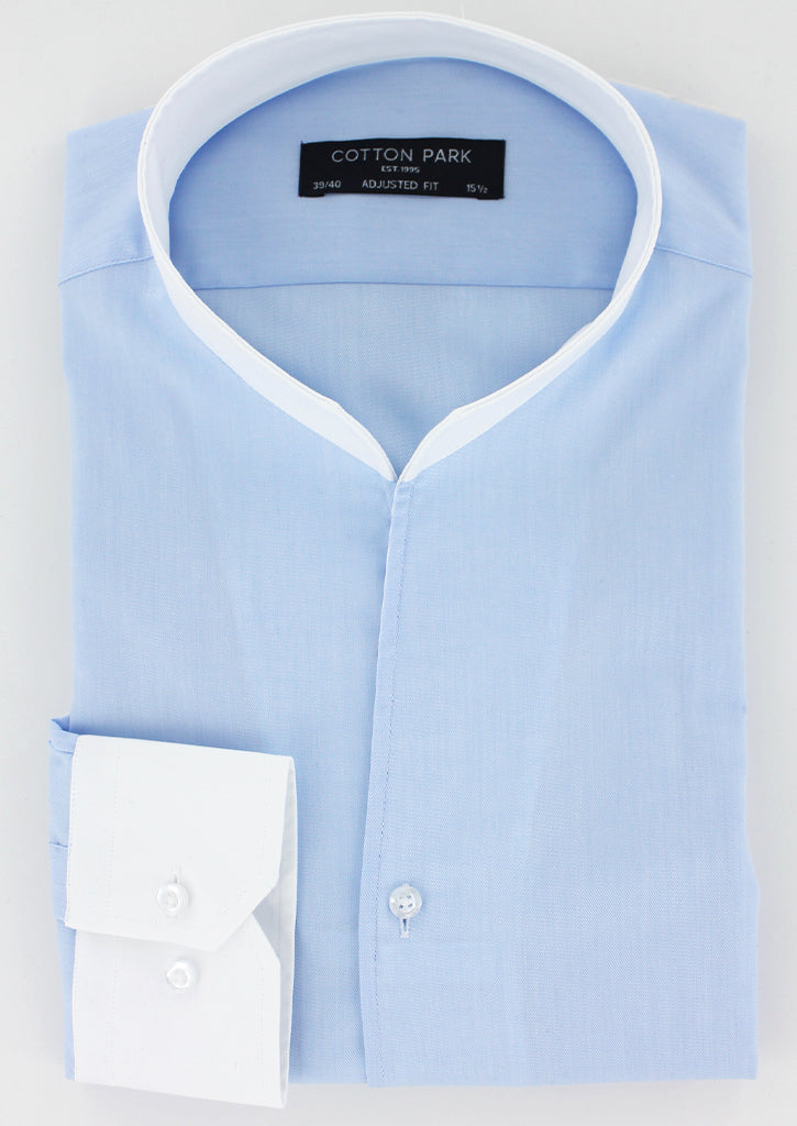 Chemise col indien en twill de coton bleu ciel Cotton Park