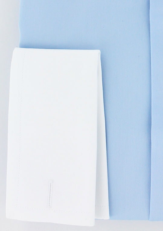 Chemise bleu ciel avec col et poignets mousquetaires blancs | Cotton Park