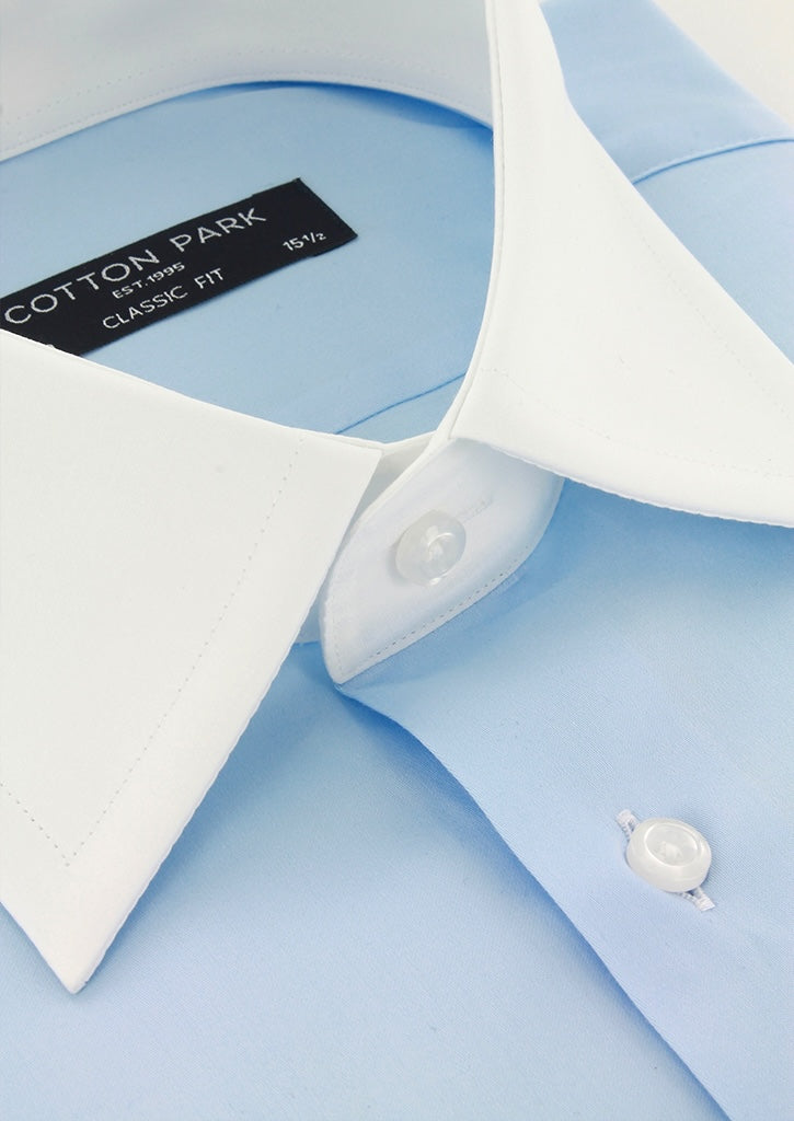 Sky blue shirt with white collar and French cuffs | Cotton Park Sky blue shirt with white collar and French cuffs | Cotton Park