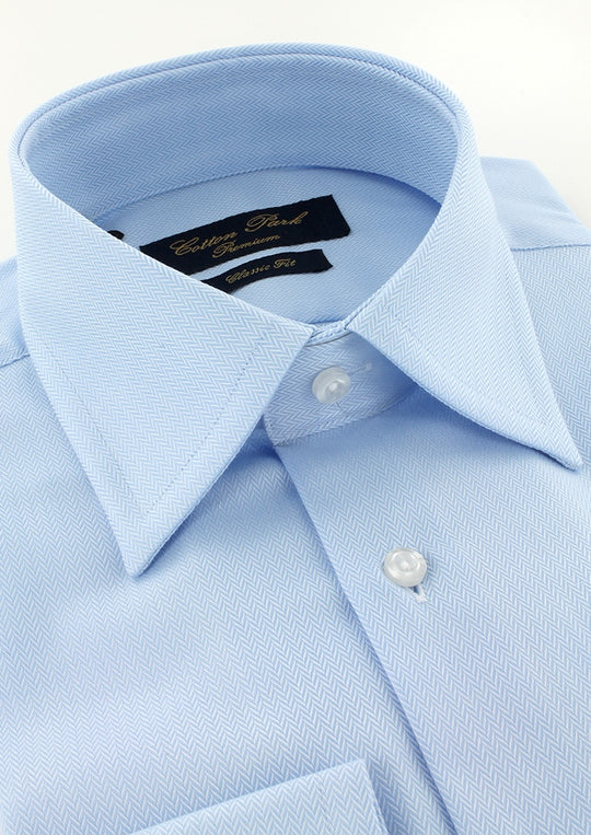 Chemise classique chevron bleu ciel non iron col français