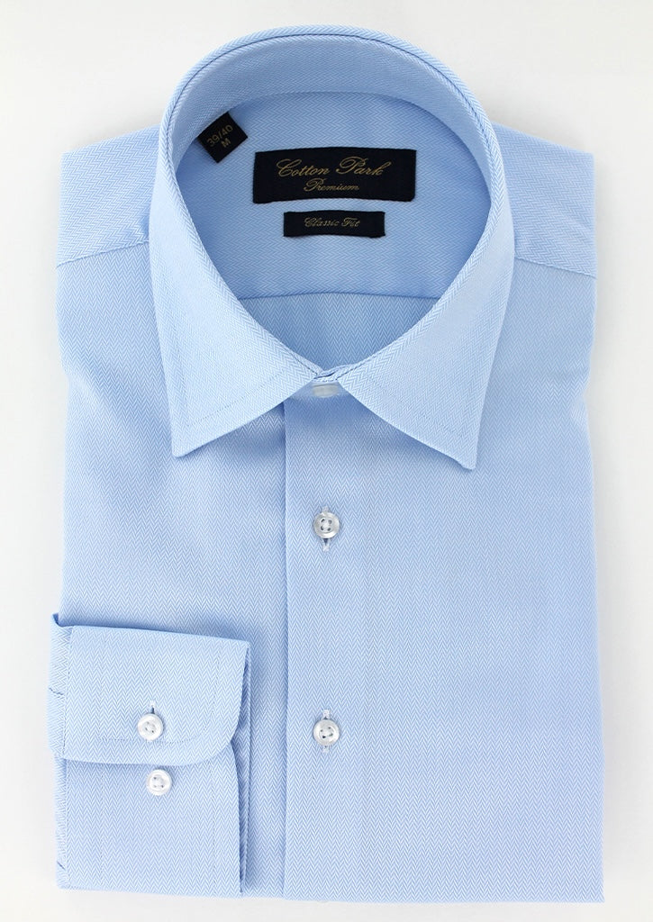 Chemise classique chevron bleu ciel non iron col français