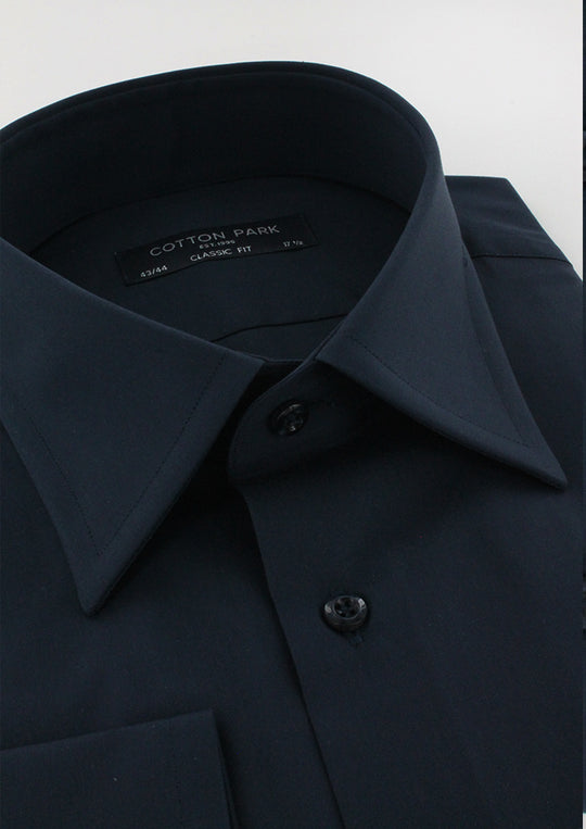 Chemise classique popeline de coton bleu marine col français