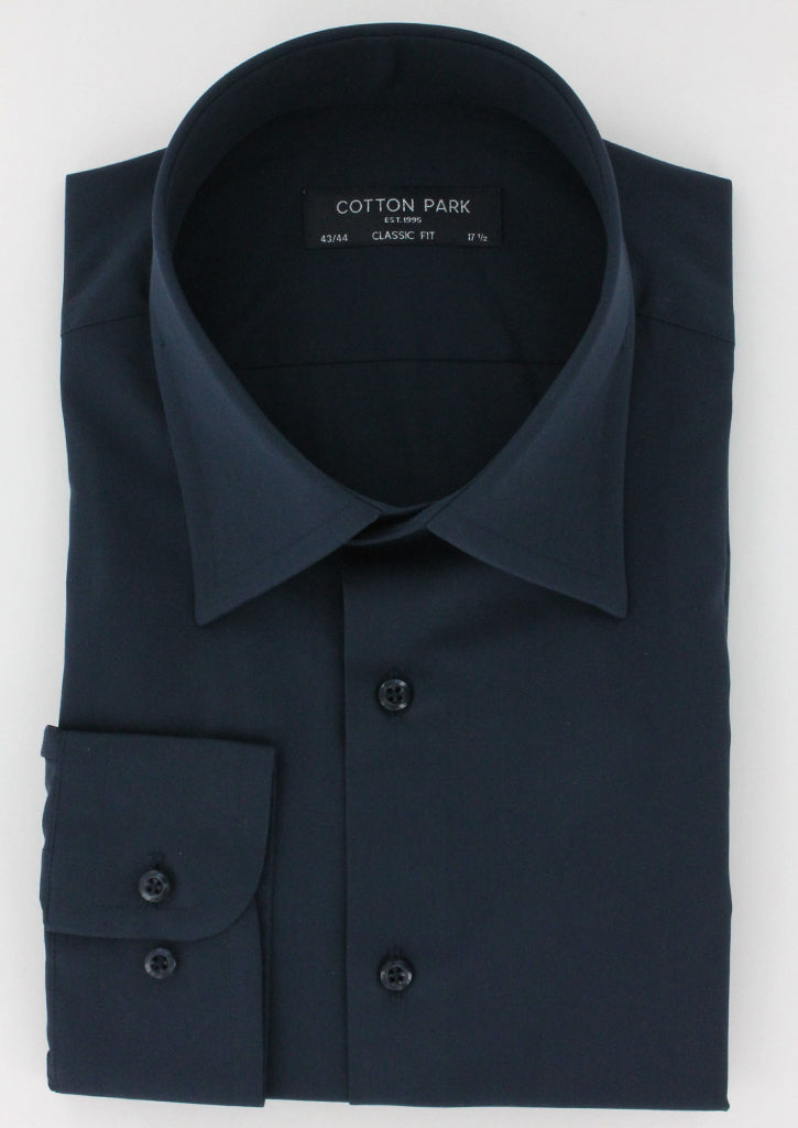 Chemise classique popeline de coton bleu marine col français