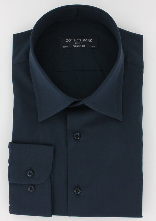 Chemise classique popeline de coton bleu marine col français