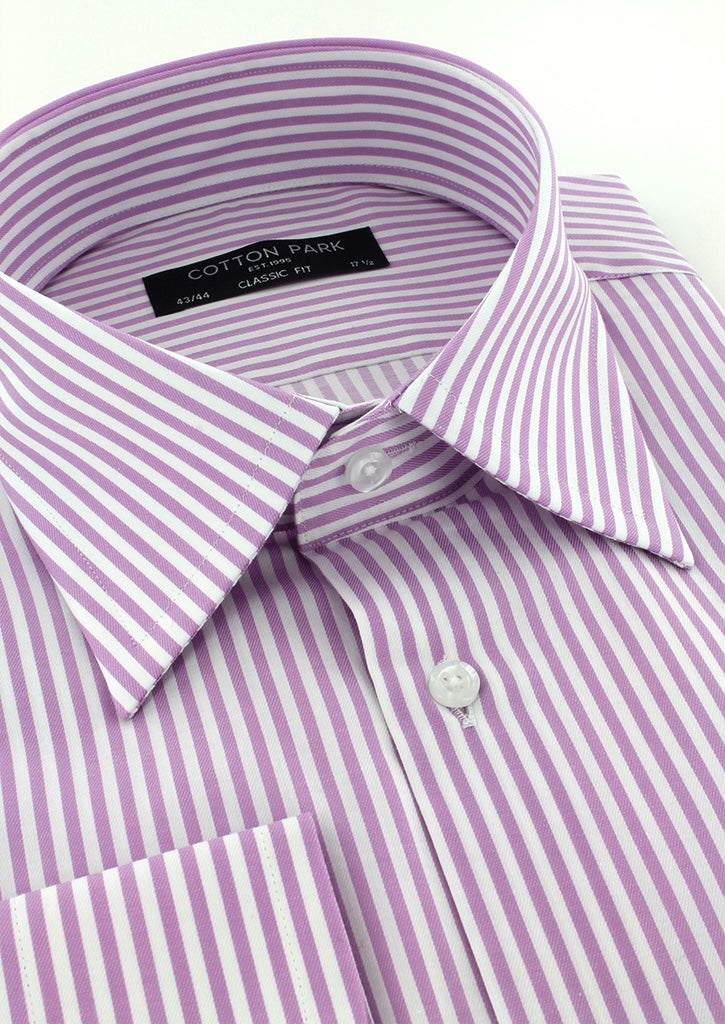 Chemise classique rayures bâtons parme col français