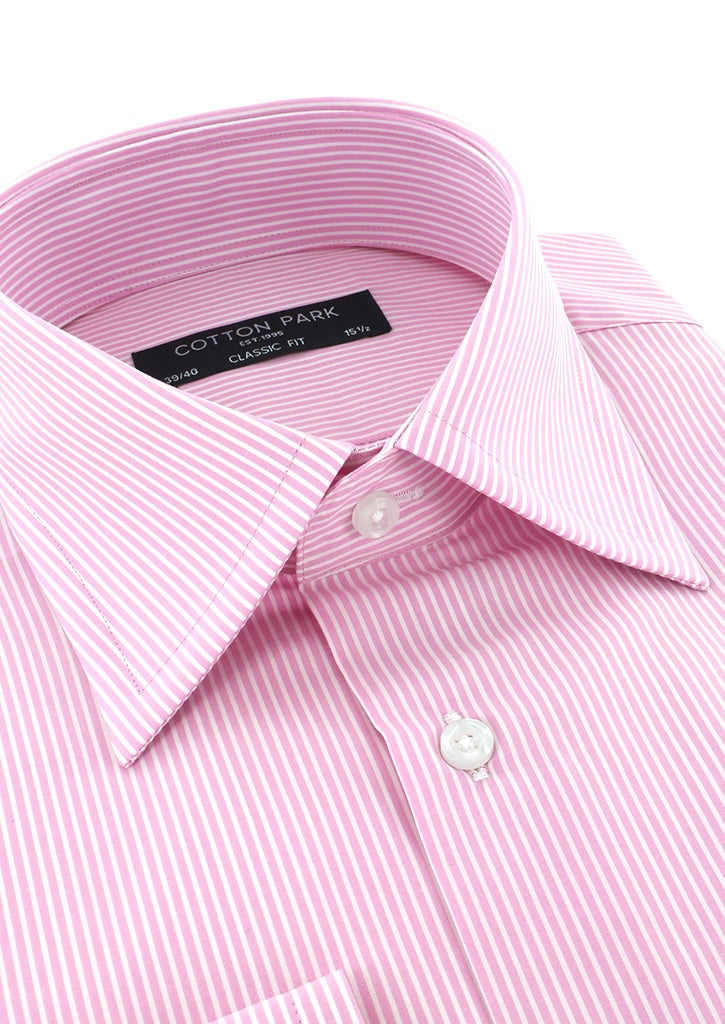 Chemise classique rose à rayures col français