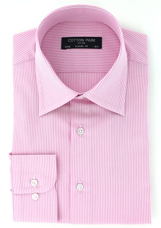 Chemise classique rose à rayures col français