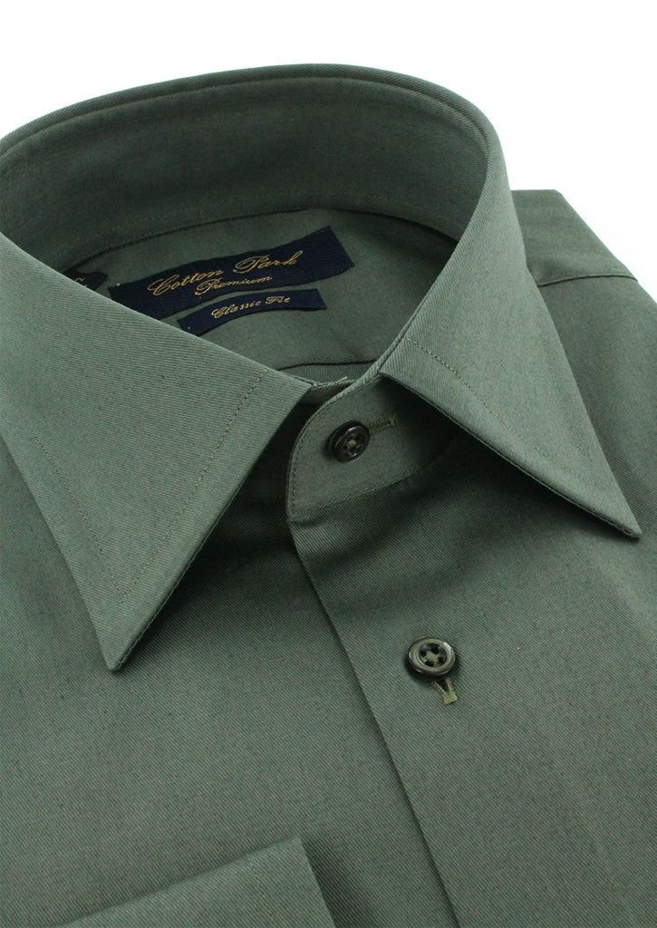 Chemise classique twill de coton vert kaki col français