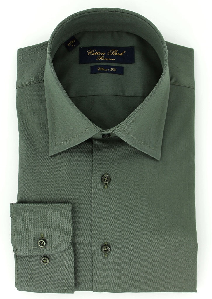 Chemise classique twill de coton vert kaki col français
