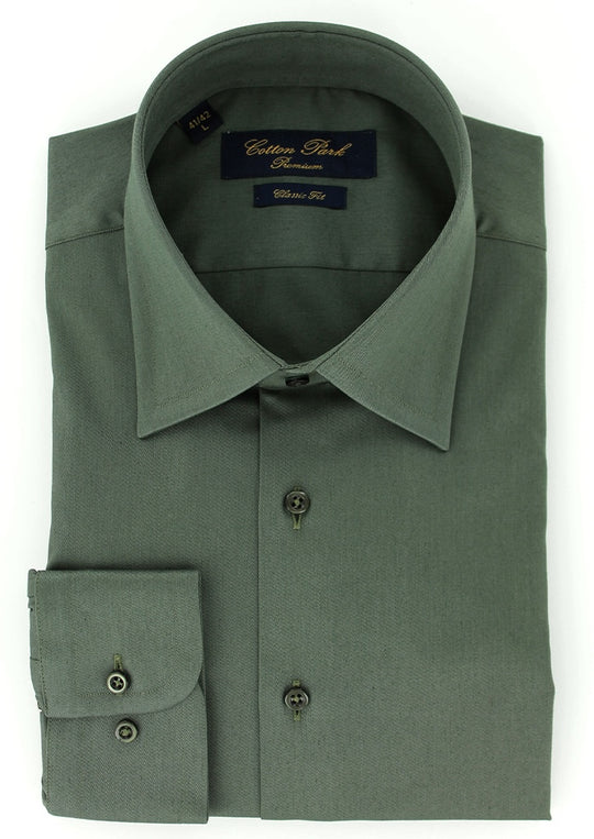 Chemise classique twill de coton vert kaki col français