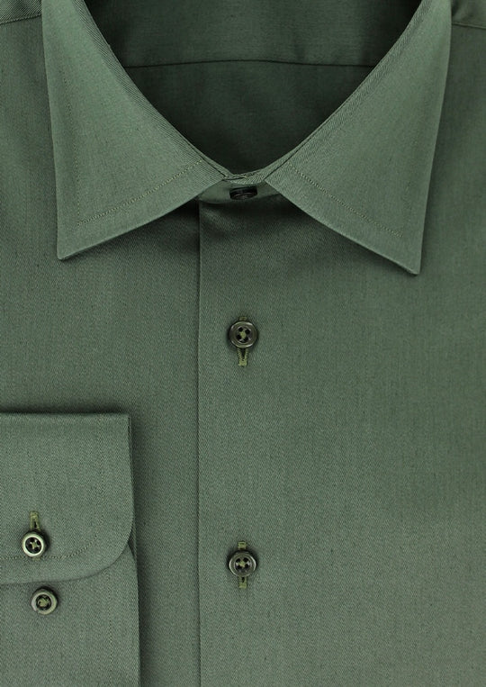 Chemise classique twill de coton vert kaki col français