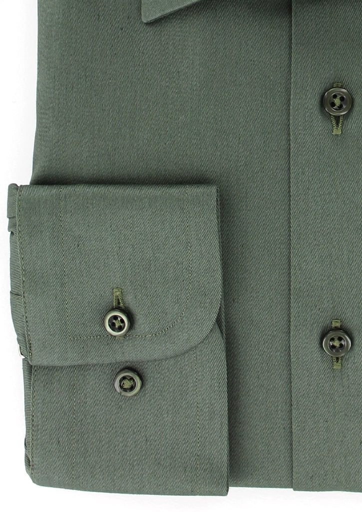 Chemise classique twill de coton vert kaki col français