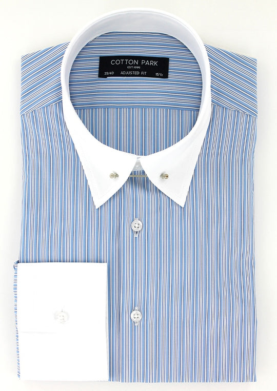 Chemise col anglais rayures bleu ciel