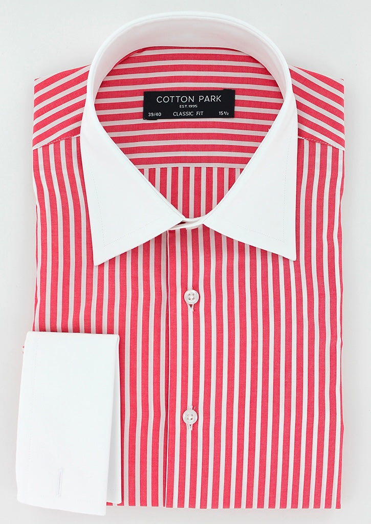 Chemise Business Rayures Rouges Chemise à rayures rouges col et poignets mousquetaires blancs | Cotton Park