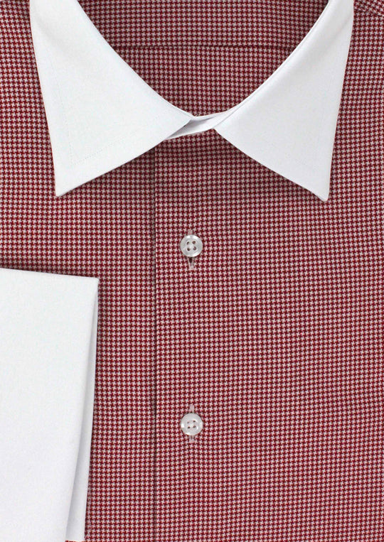 Red houndstooth shirt with white collar