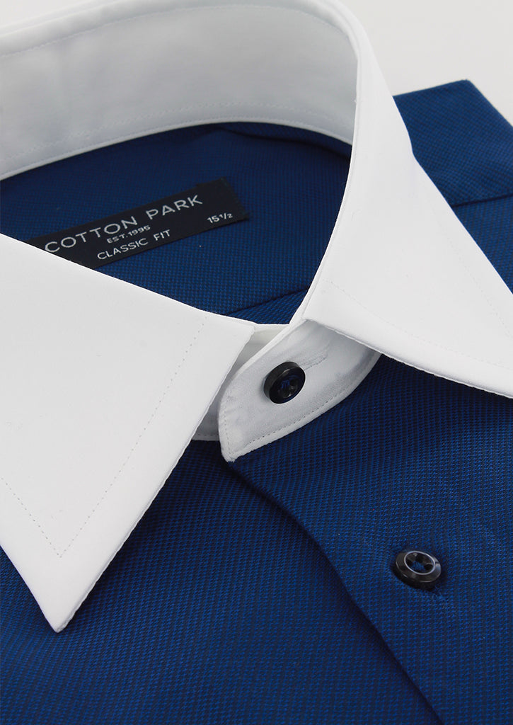 Blue shirt with white collar and French cuffs | Cotton Park Blue shirt with white collar and French cuffs | Cotton Park