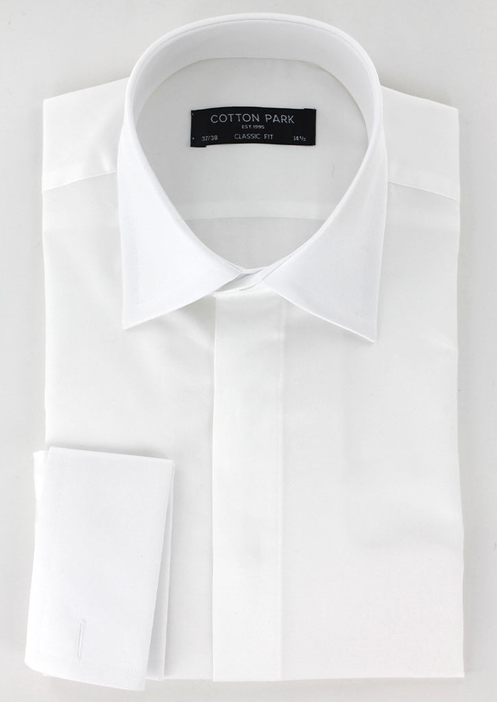 Chemise blanche gorge cachée poignets mousquetaires