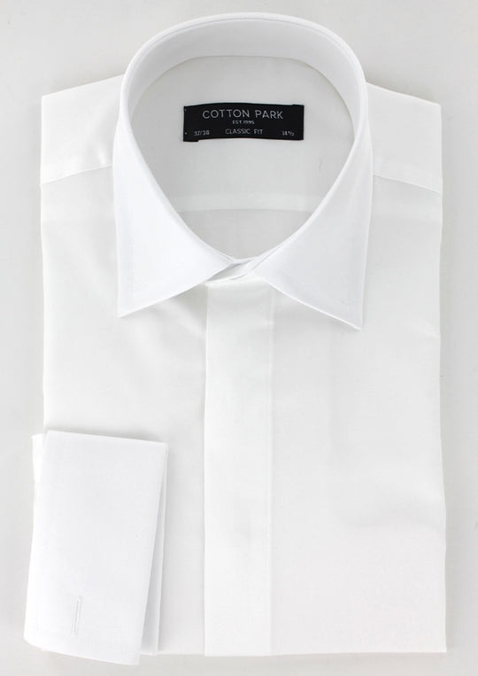 Chemise blanche gorge cachée poignets mousquetaires