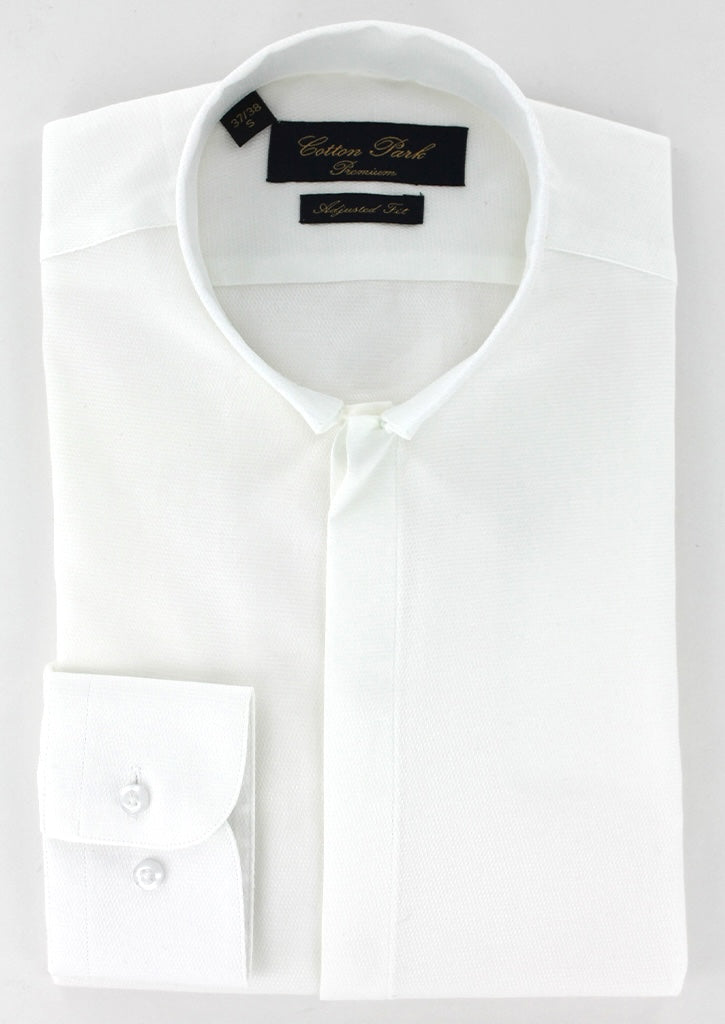 Chemise col inversé en piqué de coton blanc
