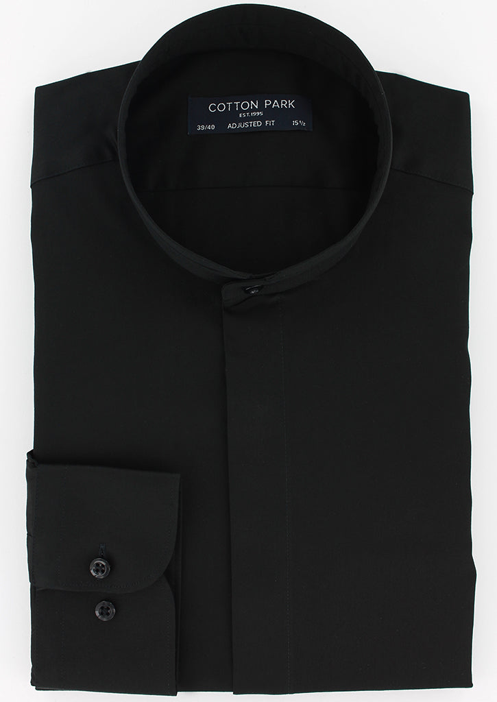 Chemise cintrée col Mao noir Cotton Park