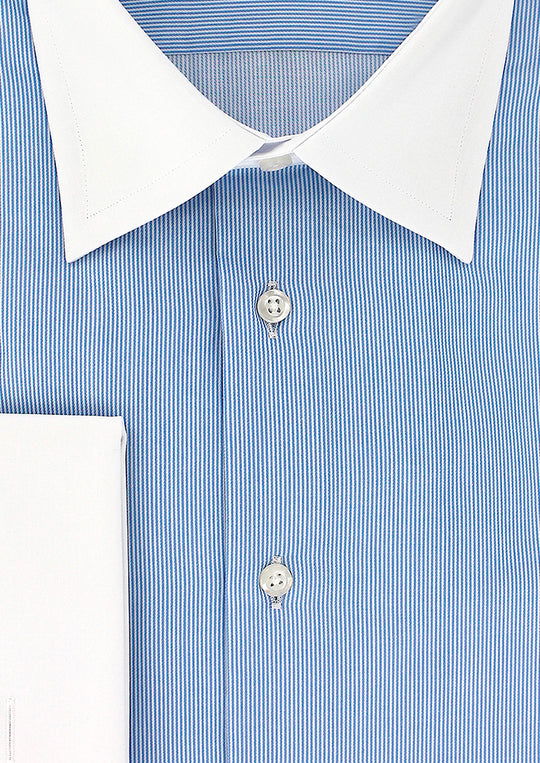 Chemise rayures bleu ciel col et poignets mousquetaires blanc | Cotton Park