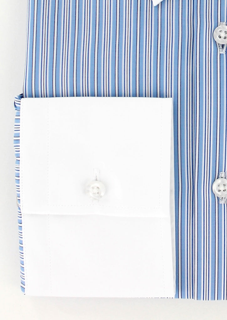Chemise col anglais rayures bleu ciel