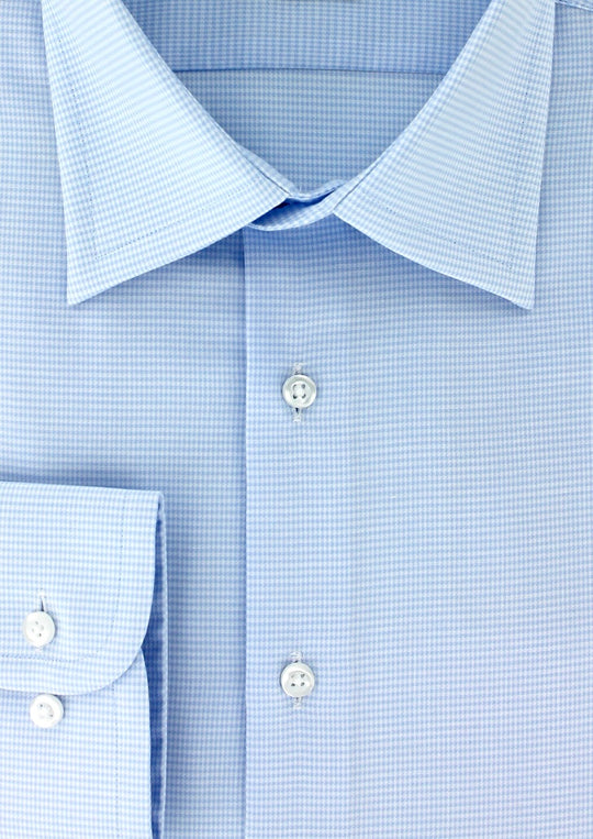 Chemise non iron pied de poule bleu ciel col français