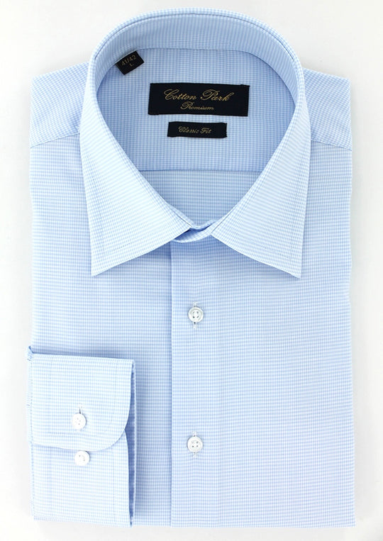 Chemise non iron pied de poule bleu ciel col français