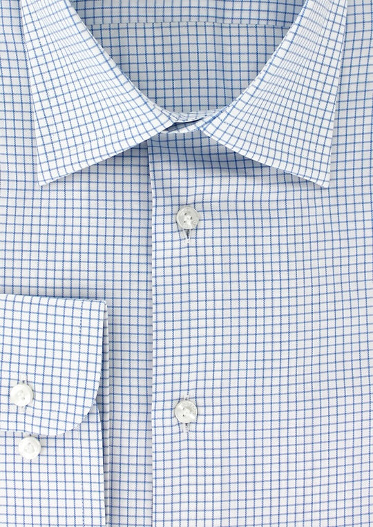 Chemise à petits carreaux bleu ciel col français
