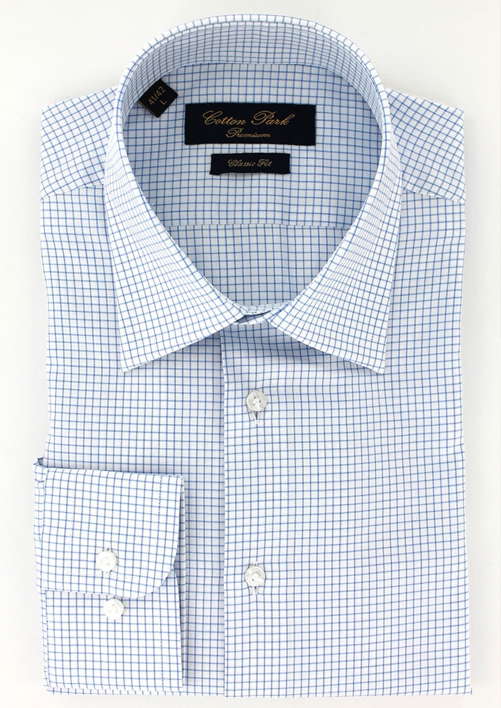 Chemise à petits carreaux bleu ciel col français