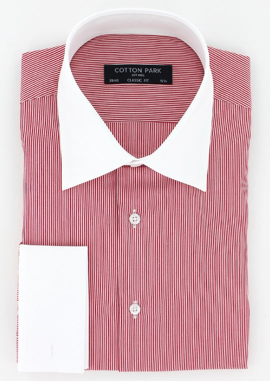 Chemise Business Rayures Rouges Chemise rayures rouges col et poignets mousquetaires blancs | Cotton Park