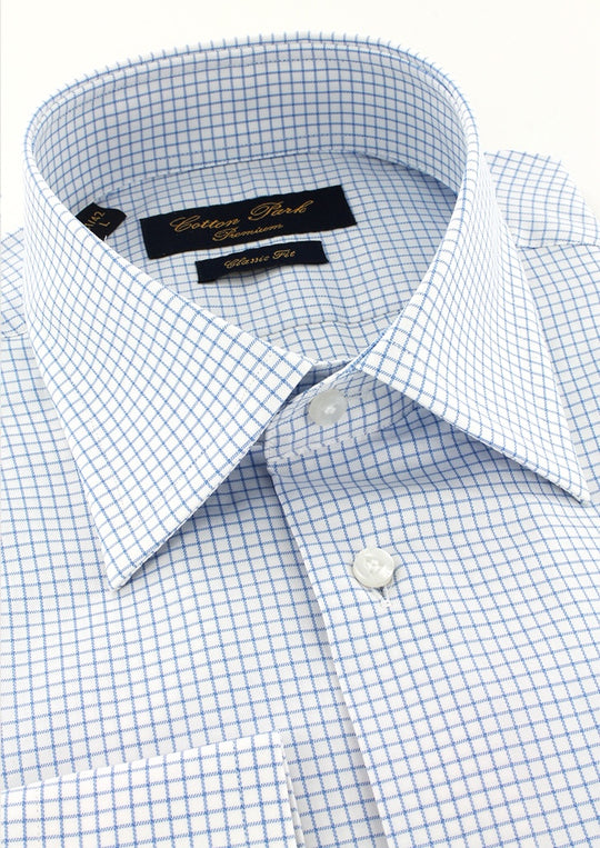 Chemise à petits carreaux bleu ciel col français