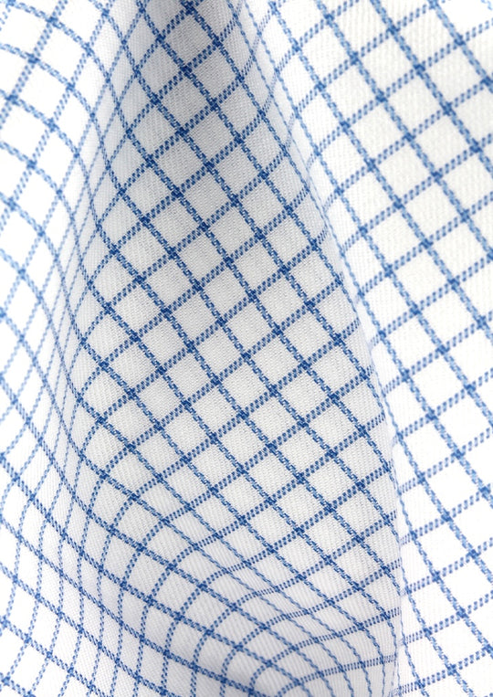 Chemise à petits carreaux bleu ciel col français