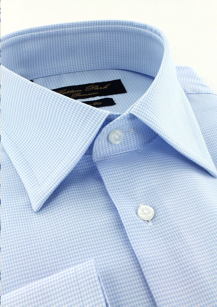 Chemise non iron pied de poule bleu ciel col français