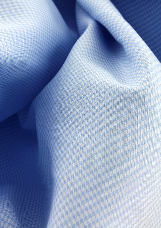 Chemise non iron pied de poule bleu ciel col français