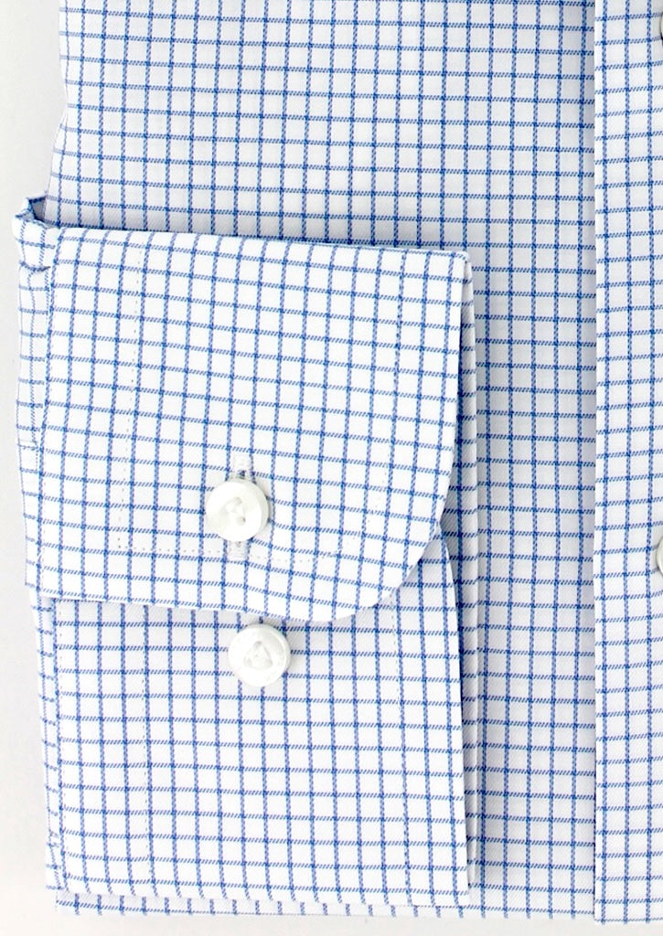 Chemise à petits carreaux bleu ciel col français