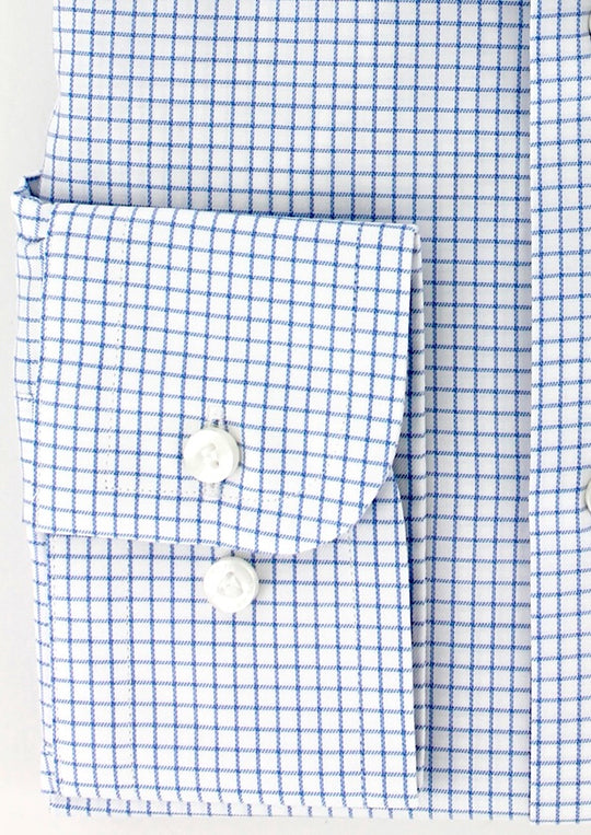 Chemise à petits carreaux bleu ciel col français