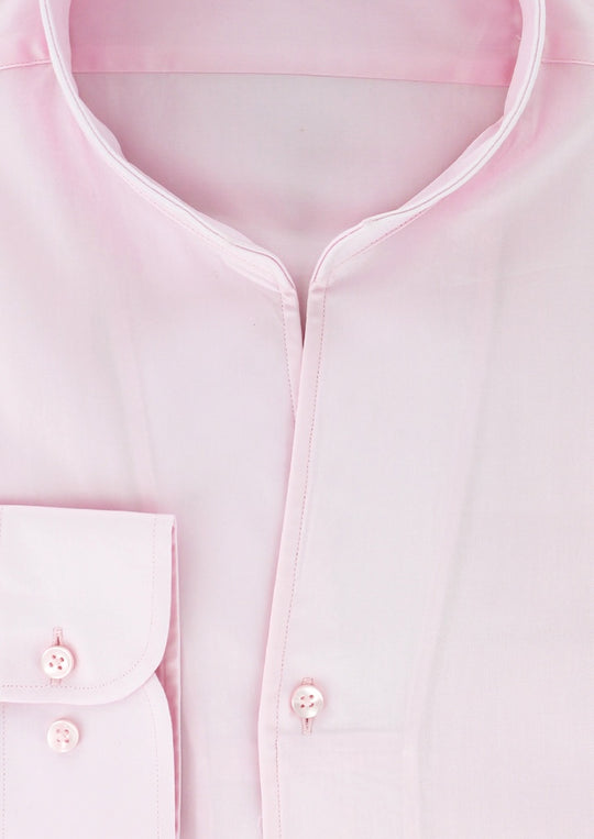 Chemise col indien en satin de coton rose