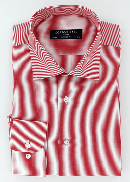 Chemise élégante pour homme en coupe classique à fines rayures rouges | Cotton Park